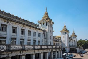 The beautiful colonial buildings of Yangon